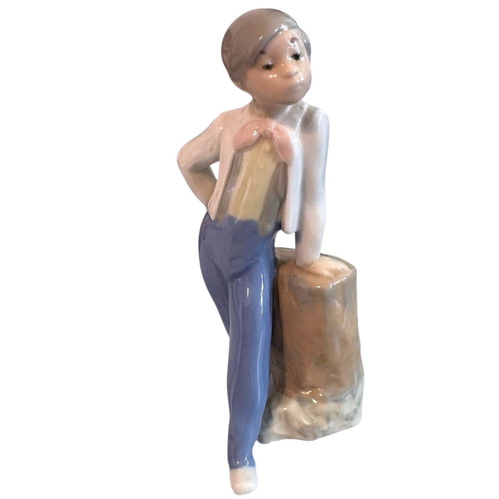 Rex Valencia Hummelwerk Porcelain Figurine Boy Leaning on Stump Spain Vintage